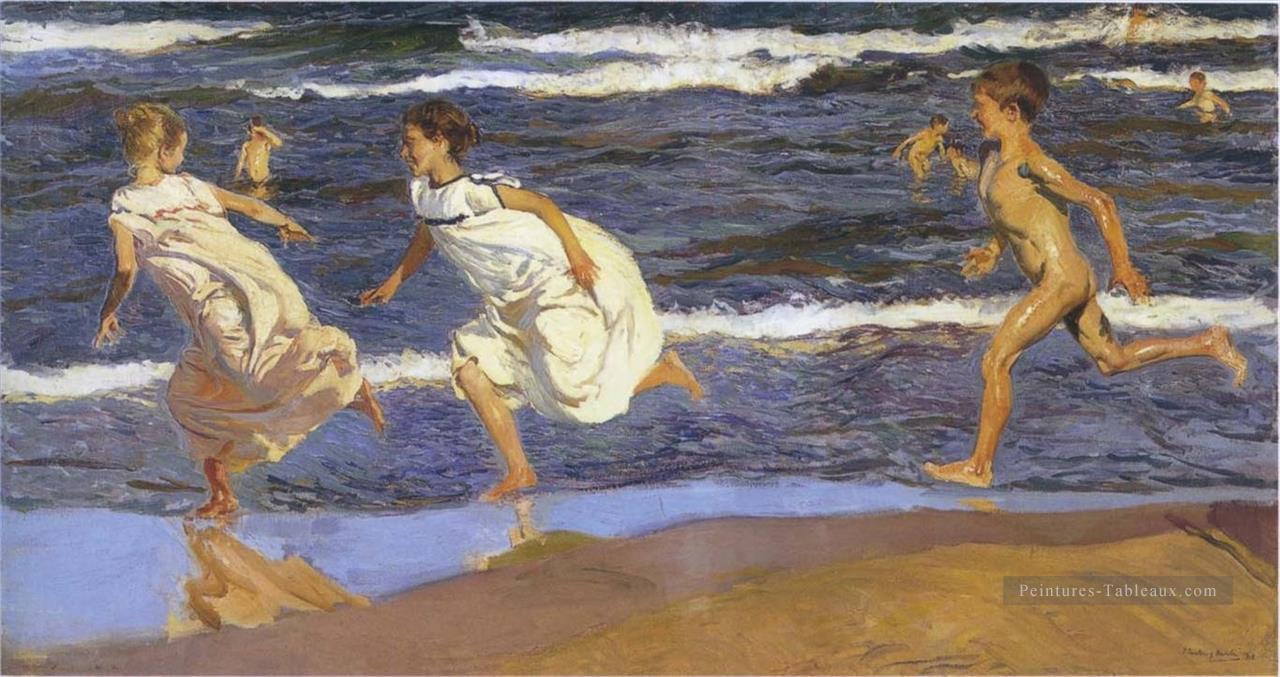 Joaquin Sorolla en cours d’exécution enfants plage bord de mer impressionnisme Peintures à l'huile